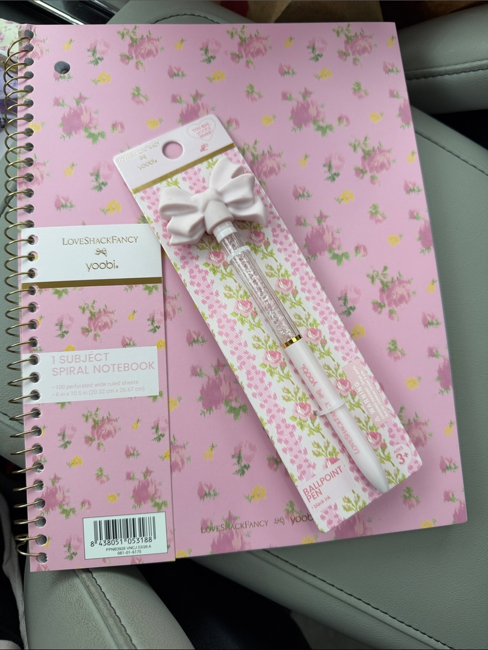 Yoobi Pink Floral Spiral Notebook with Pink Bow Pen